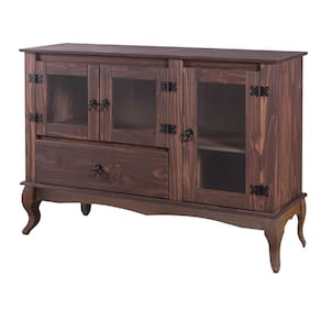 Balcão Buffet Aparador 3 Portas 1 Gaveta Portas de Vidro Pés Luiz XV D125 - Imbuia Rustic