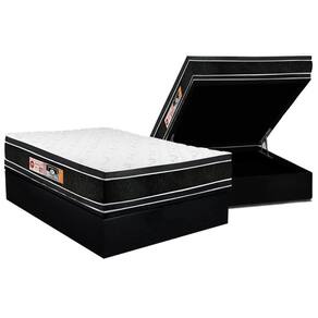 Cama Box Baú Casal: Colchão Espuma Castor D33 Black E White Face Euro Pillow + Base Black(138X188)