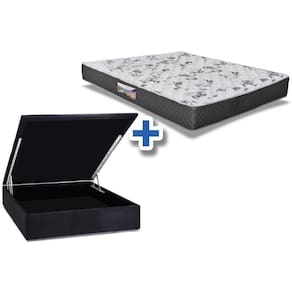 Cama Box Baú Casal: Colchão Anatômico Herval D28 / Ag65 Ortopedic Black + Base Black(138X188)