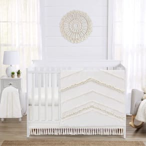 Conjunto de roupa de cama de berço Sweet Jojo Designs Boho Fringe 4 peças em marfim