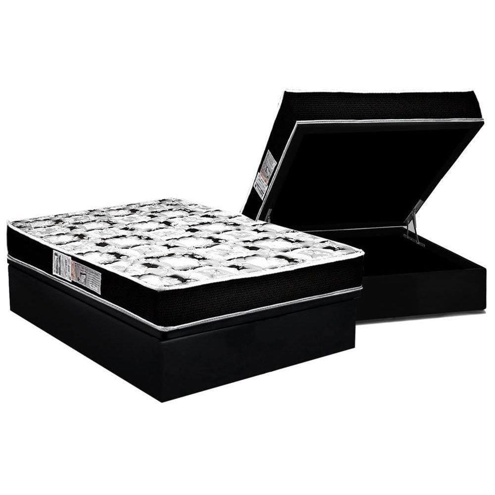 Cama Box Baú Casal: Colchão Espuma D33 Luckspuma Supreme Pillow Top + Base Crc Suede Black(138X188)