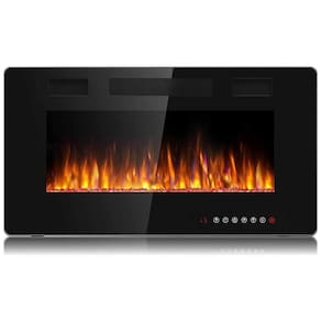 Lareira Elétrica de Embutir A46x76L com Controle Remoto, Temporizador e Chamas Ajustavel, 110V 1500W, BOSSIN, Preta