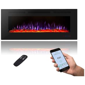Lareira Elétrica Inteligente de 102 cm com Wi-Fi, Embutida ou de Parede, 13 Chamas e 3 Luzes, Controle Remoto, Timer, Termostato, Preta, Masarflame