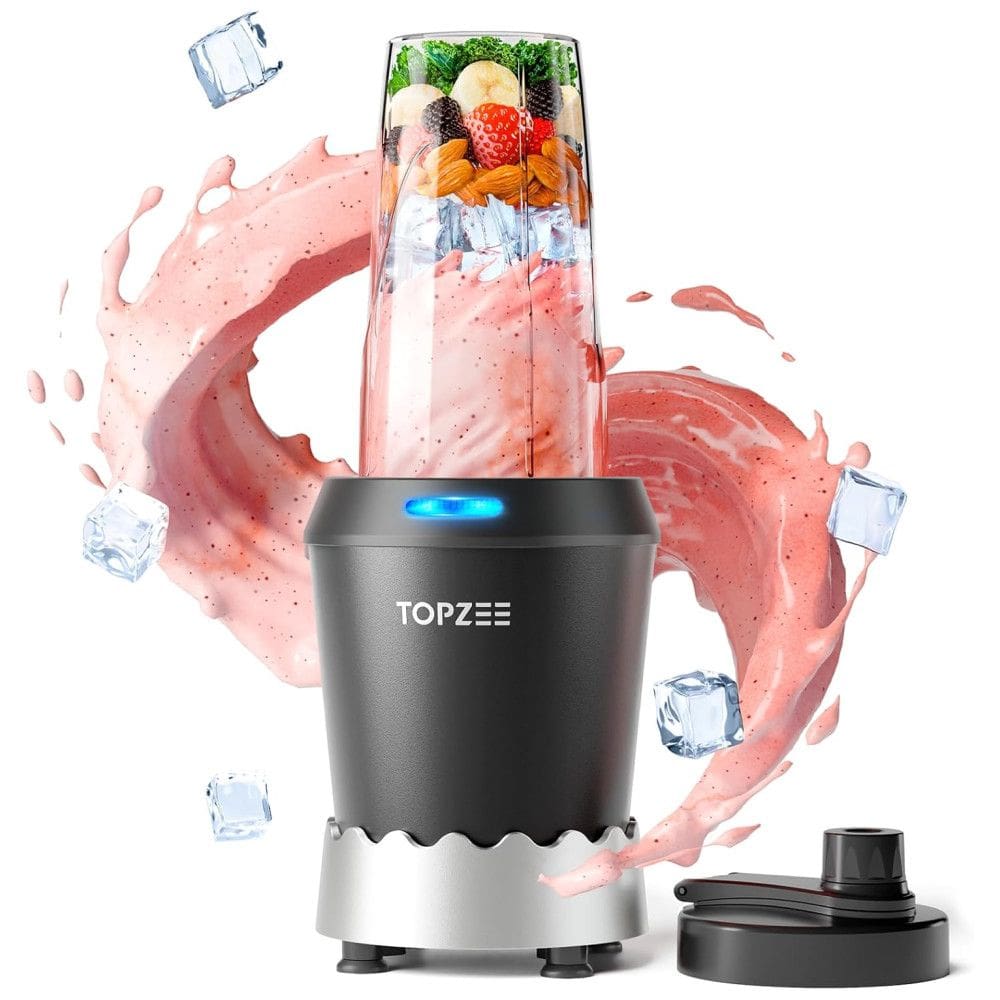Liquidificador Portátil com Copo Easy Go de 700mL e 6 Lâminas de Aço Inoxidável, 110V 1200W, Topzee, Preto