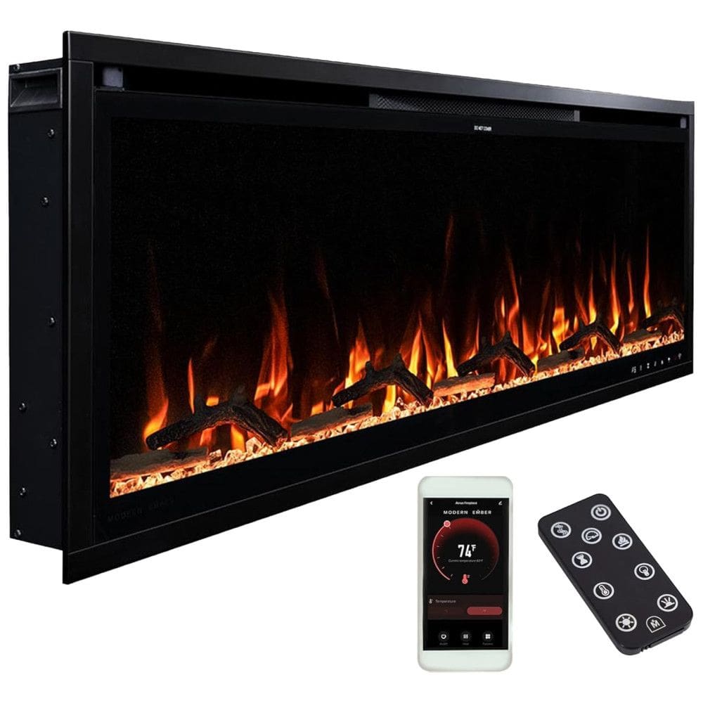 Lareira Elétrica Linear Inteligente Modern Ember Aerus de 127 cm, Embutida ou de Parede, Chamas LED Multicoloridas, Wi-Fi, Alexa, Google