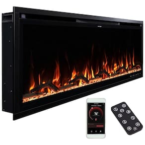 Lareira Elétrica Linear Inteligente Modern Ember Aerus de 127 cm, Embutida ou de Parede, Chamas LED Multicoloridas, Wi-Fi, Alexa, Google