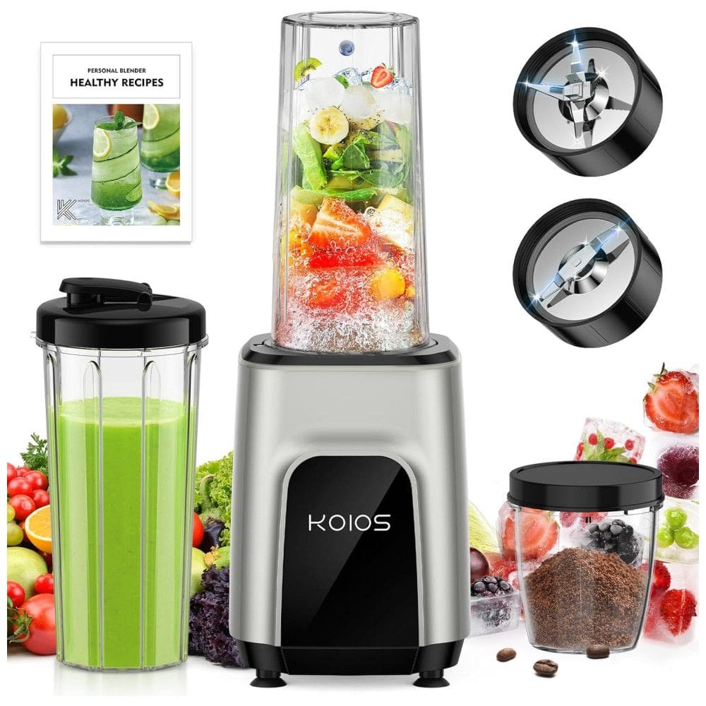 Liquidificador Portátil com Capacidade de 1,4L, Sem BPA e Lâmina de Aço Inoxidável, KOIOS, Cinza