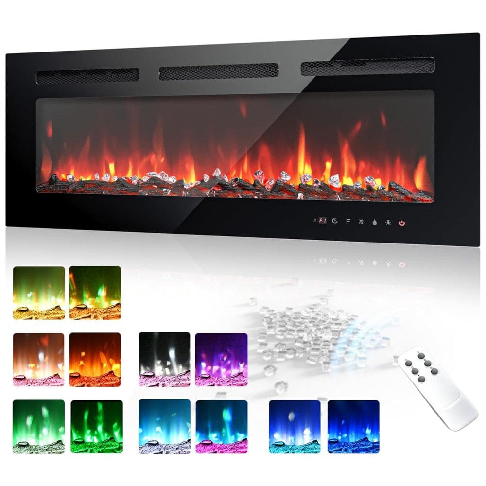Lareira Elétrica EUHOMY de 102 cm, Embutida ou de Parede, Chama Ajustável, Aquecedor com Controle Remoto, Timer, Tela Touch, Troncos e Cristais