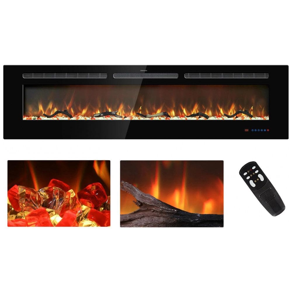 Lareira Elétrica de Embutir A44x165L com Controle Remoto e Tela Sensível ao Toque, 110V 1500W, Kentsky, Preta