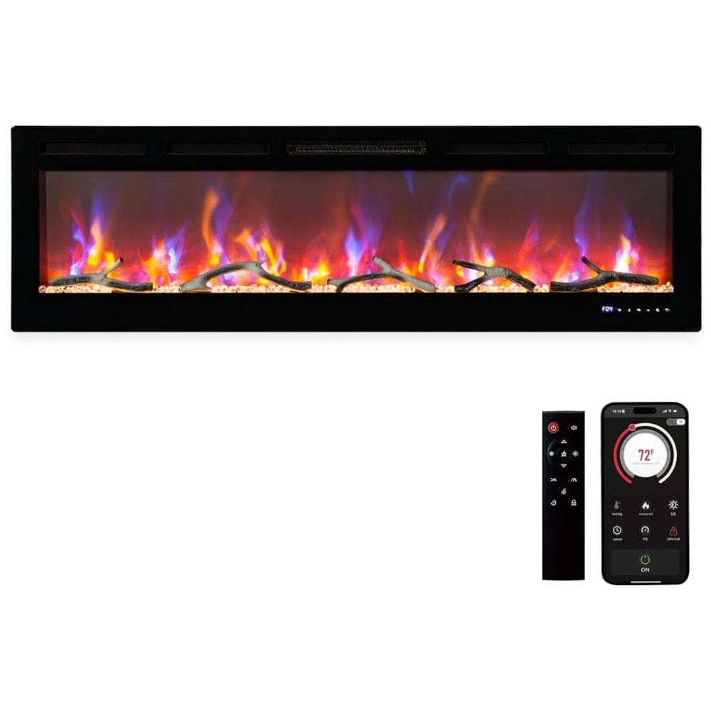 Lareira Elétrica de 152 cm, Embutida ou de Parede, com LED Touch, Controle Remoto e App Wi-Fi. Aquecedor 1500/750W, 12 Cores Ajustáveis, Timer,AsyPets