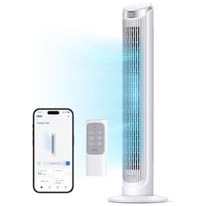 Ventilador de Torre com Oscilação de 90º, 5 Velocidades, Silencioso, Temporizador de 12H, Display LED, Controle Remoto, Voz e APP, 110V, Dreo, Branco