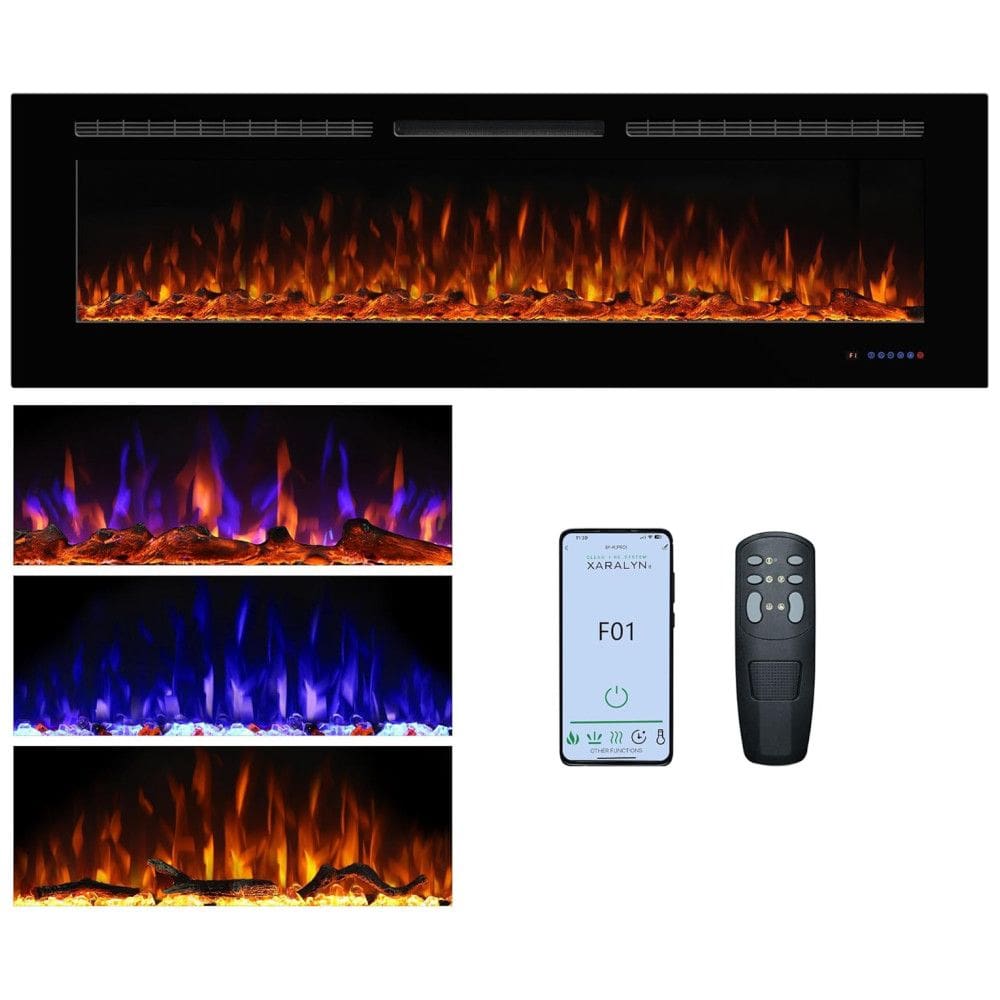 Lareira Elétrica de Embutir A54x182L cm com Temporizador, Chama Multicolorida, Controle Remoto e Wifi, 110V 1500W, Dreamflame, Preta