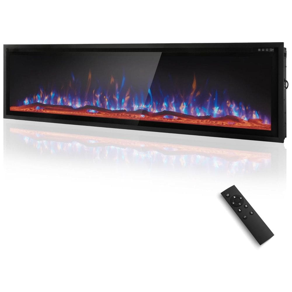 Lareira Elétrica de Embutir A49x182L cm com Controle Remoto ou Tela Sensível ao Toque, Temporizador e Baixo Ruído, 110V 1500W, MAISON ARTS, Preta