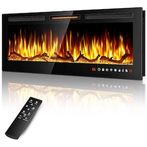 Lareira Elétrica de Embutir A46x152L cm com Controle Remoto, 13 Cores de Chama Ajustáveis ??e 5 Brilhos, 110V 1500W, Alpaca, Preta