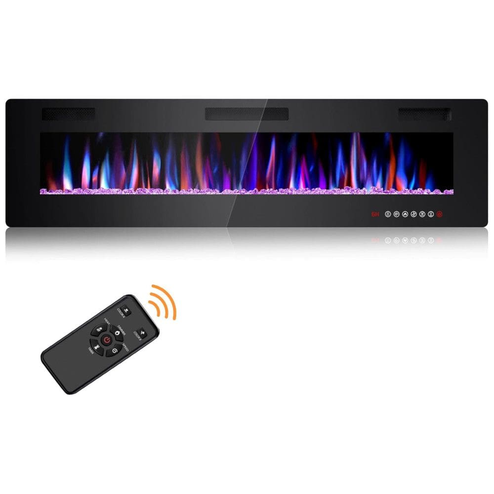Lareira Elétrica Joy Pebble de 173 cm, Embutida ou de Parede, com Aquecedor 750/1500W, LED Touch, Controle Remoto, Timer, Chamas Ajustáveis em Cor
