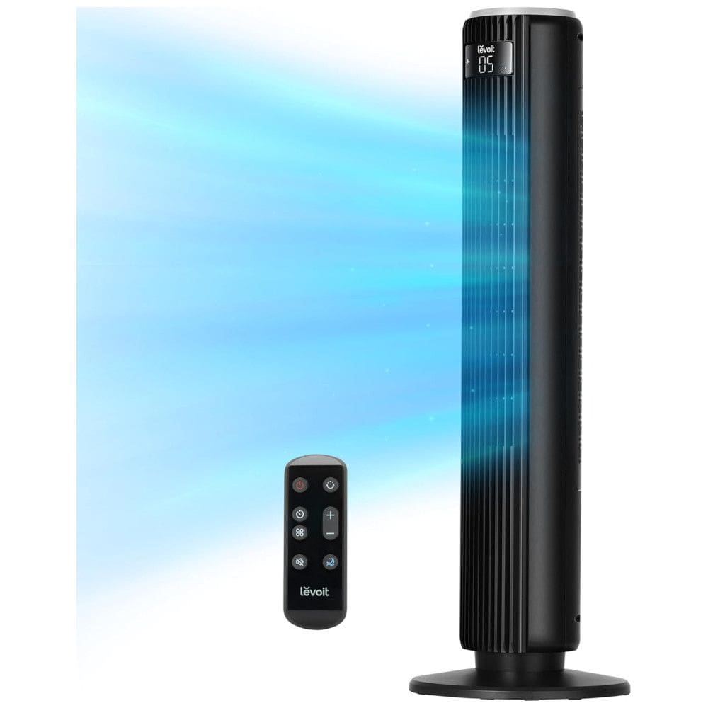 Ventilador de Torre com Controle Remoto, Oscilação de 90°, Temporizador de 12H e 5 Velocidades, 110V, LEVOIT, Preto
