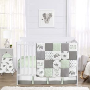 Conjunto de roupa de cama de berço Sweet Jojo Designs Elephant Safari 4 peças