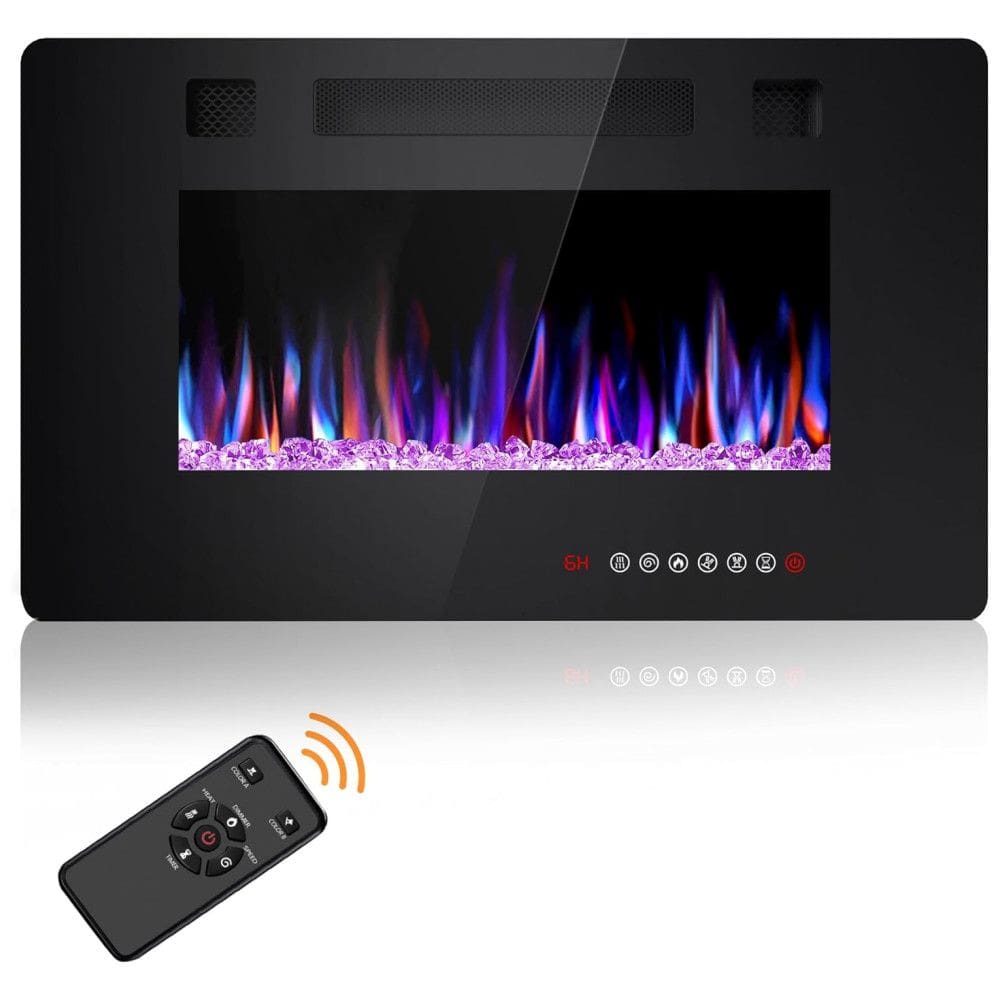 Lareira Elétrica Joy Pebble de 76 cm, Embutida ou de Parede, com Aquecedor 750/1500W, LED Touch, Controle Remoto, Timer, Chamas Ajustáveis em cor