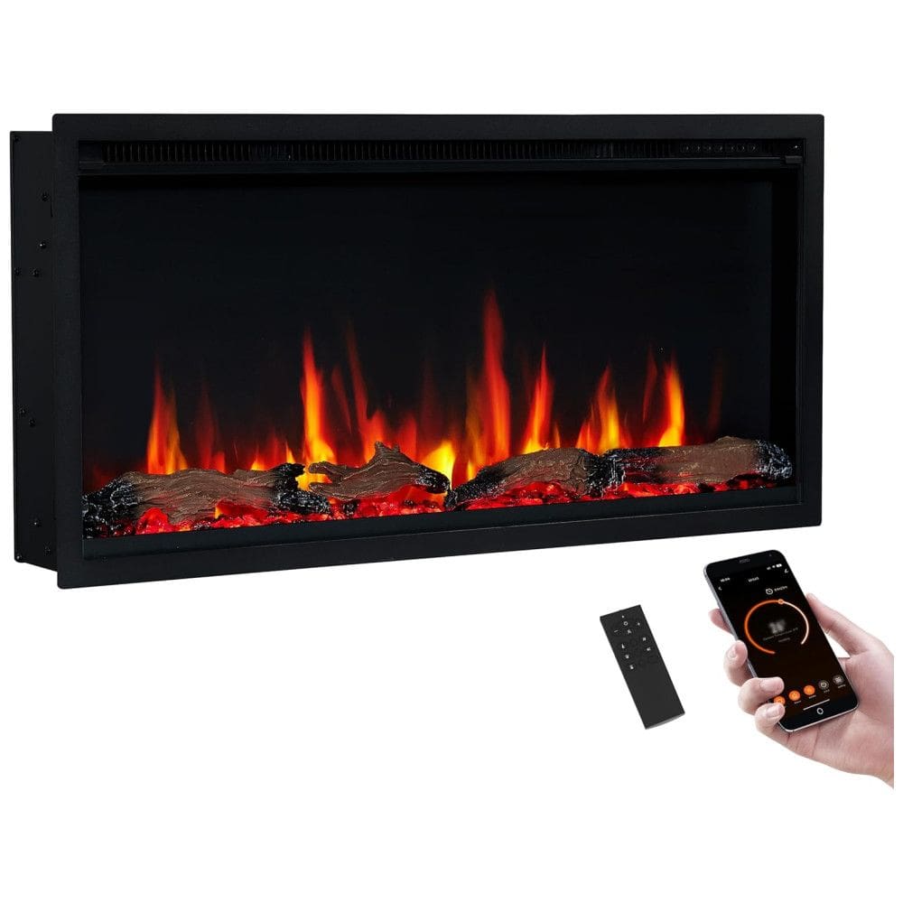 Lareira Elétrica Inteligente PuraFlame Herman 91 cm - Chama Premium com 9 Cores, Embutida, Montada na Parede ou Independente, Comp. com Alexa