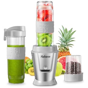 Liquidificador Pessoal Portátil com 2 Garrafas de Viagem de 600mL, 110V 500W, Yabano, Cinza