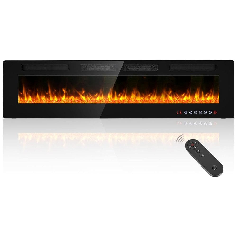 Lareira Elétrica de Embutir Ultrafina A46x182L cm com Controle Remoto ou Tela Sensível ao Toque e Temporizador, 110V 1500W, BREEZEHEAT, Preta