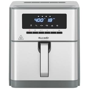 Air Fryer 9,5L com Cesta Antiaderente Revestida de Cerâmica, 6 Funções e Controle de Temperatura, 110V 1700W, Kucadir, Cinza