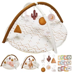 Tapete Tummy Time Activity Mat Little Dove Macrame com brinquedos e cartões