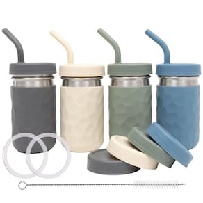 Copos de bebida WeeSprout 2 em 1 para crianças, conjunto 4 de aço inoxidável