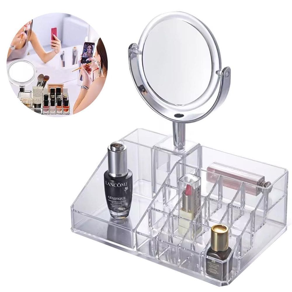 Organizador Porta Maquiagem Cosméticos Acrílico Espelho Mesa