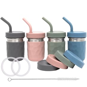 Copos de bebida WeeSprout 2 em 1 para crianças, conjunto 4 de aço inoxidável