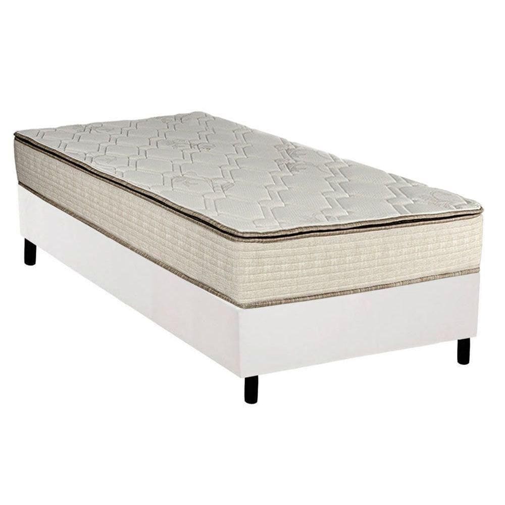 Cama Box Solteiro: Colchão Molas Bonnel Luckspuma Montreal Spring + Base Crc Courano White(88X188)