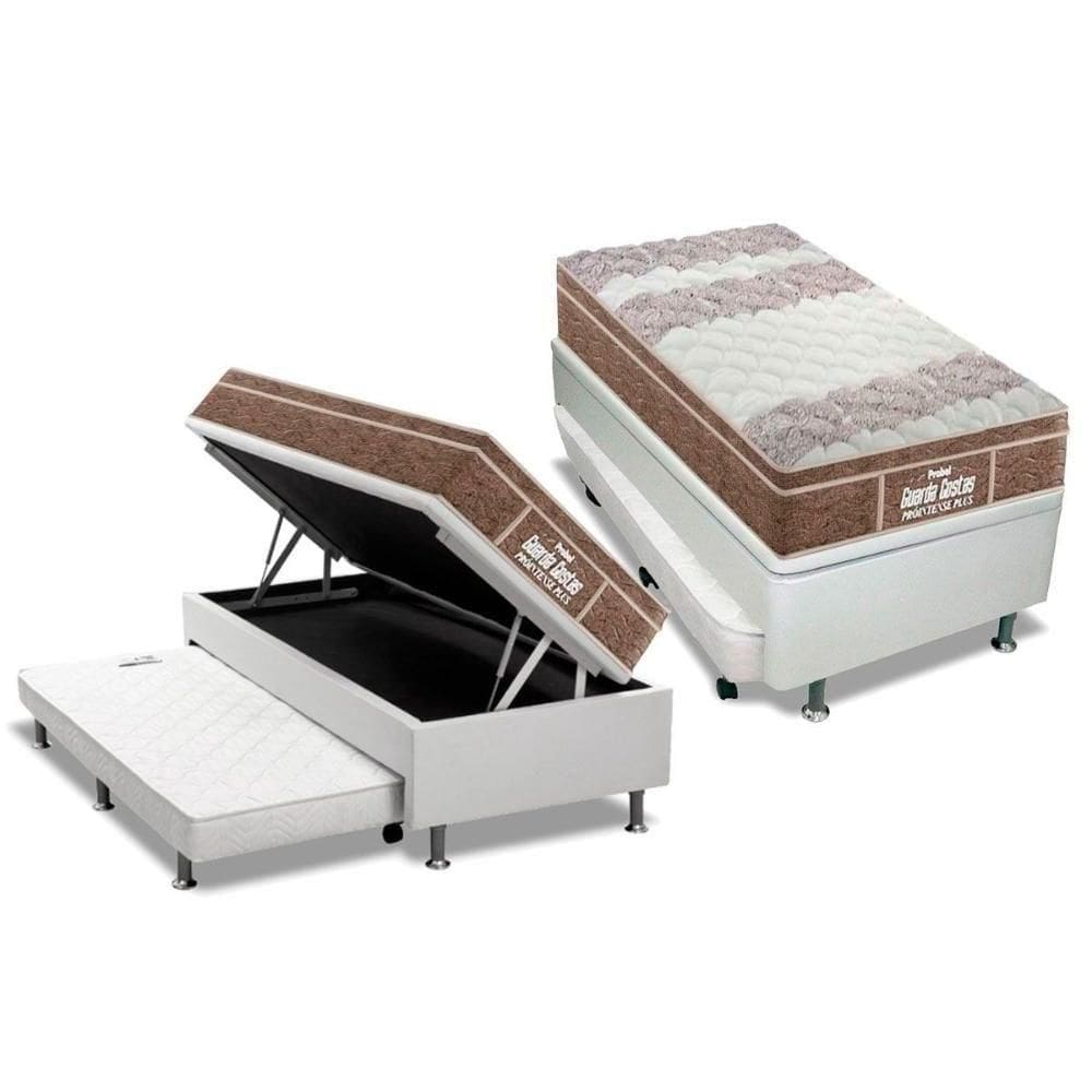 Cama Box Baú C/Auxiliar Solteiro: Colchão Ortopédico Probel D33 / Ep Pillow + Base White(88X188)
