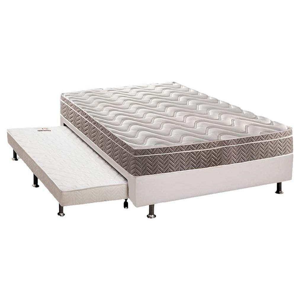 Cama Box C/Auxiliar Casal: Colchão Espuma Paropas D33 Confort Ultra Firme + Base White(138X188)