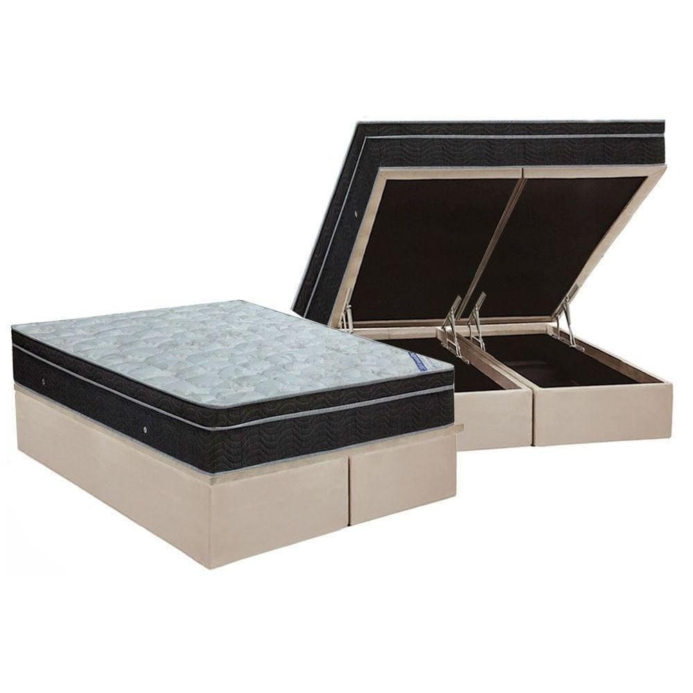 Cama Box Baú King: Colchão Molas Ortobom Nanolastic Light + Base Crc Suede Clean(186X198)