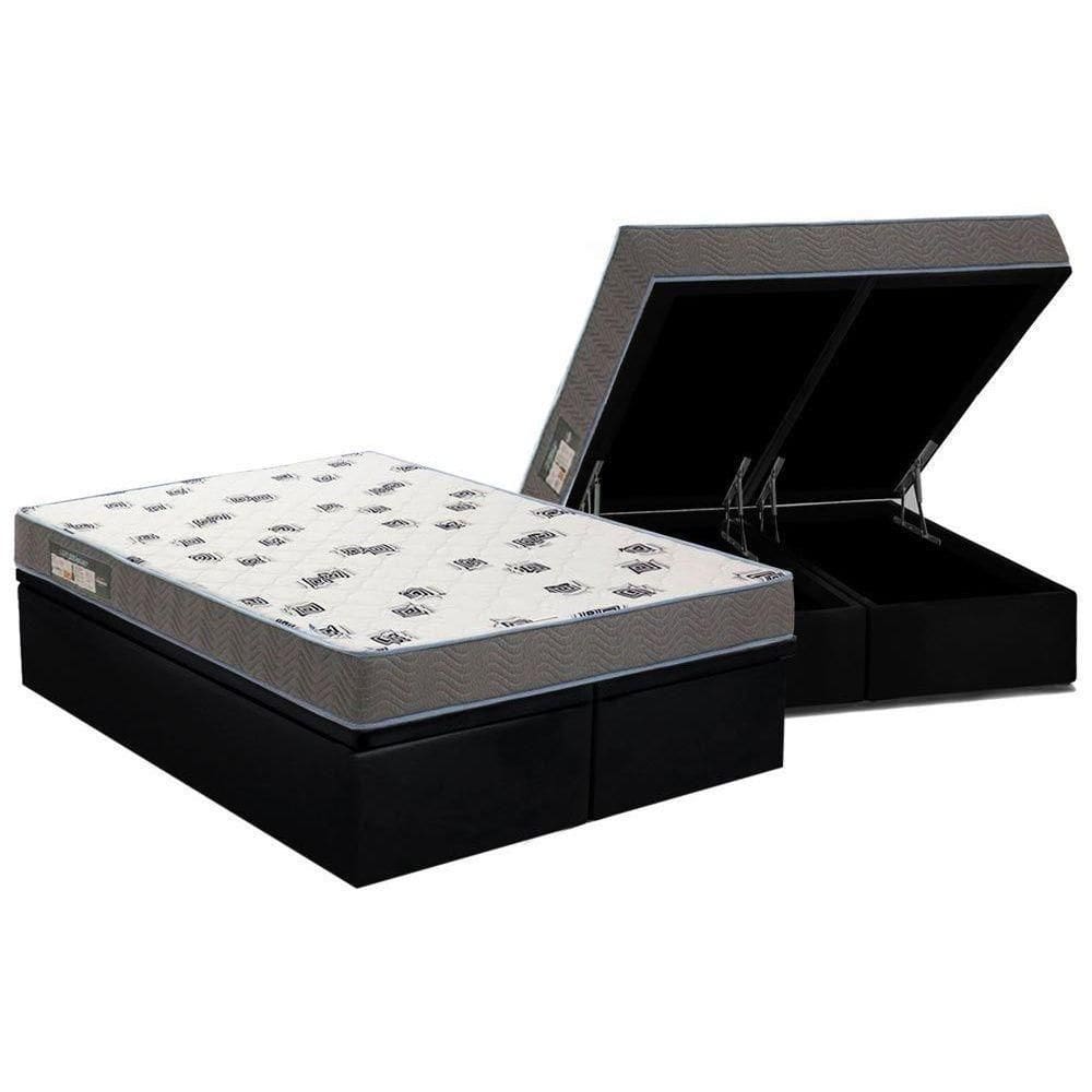 Cama Box Baú Queen: Colchão Espuma Ortobom D33 Light Saúde + Base Crc Courano Black(158X198)