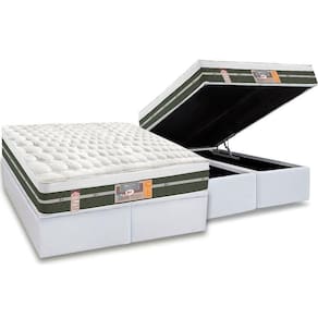Cama Box Baú Queen: Colchão Molas Bonnel Castor Silver Star Air + Base Crc Courano White(158X198)