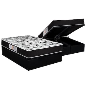Cama Box Baú Queen: Colchão Espuma D45 Luckspuma Gran Luck Pró Saúde Duplo + Base Black(158X198)