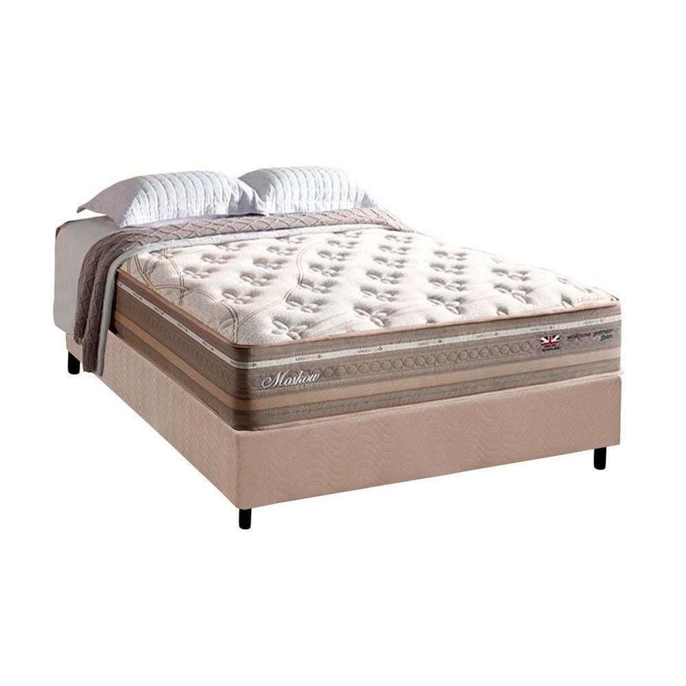 Cama Box Casal: Colchão Molas Herval Maxspring Moskow + Base Crc Suede Clean(138X188)