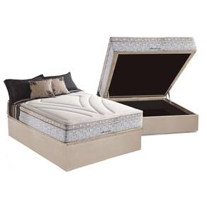 Cama Box Baú Casal: Colchão Molas Herval Maxspring American + Base Crc Suede Clean(138X188)