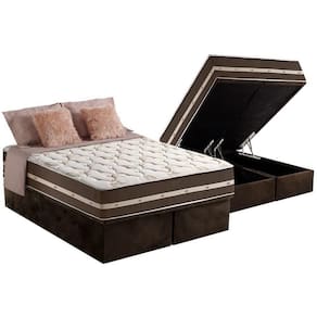 Cama Box Baú Queen: Colchão Molas Anjos Superlastic Classic + Base Crc Suede Brown(158X198)