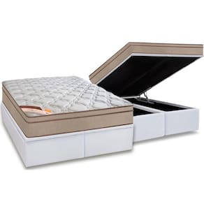 Cama Box Baú Queen: Colchão Molas Bonnel Castor Revolution + Base Crc Courano White(158X198)