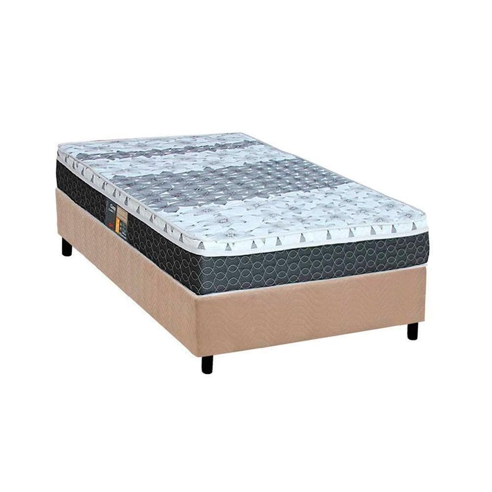 Cama Box Solteiro: Colchão Molas Bonnel Castor System Class + Base Crc Suede Clean(88X188)