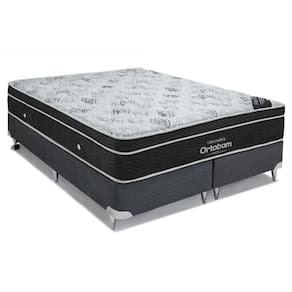 Cama Box Queen: Colchão Molas Ortobom Nanolastic Exclusive + Base Crc Suede Cinza(158X198)