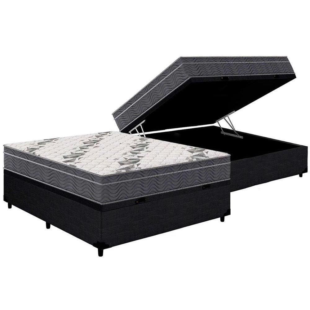 Cama Box Baú Casal: Colchão Anatômico Ortobom D33 / Ep Airtech 100 + Base Crc Courano Black(138X188)