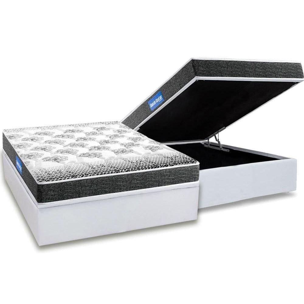 Cama Box Baú Casal: Colchão Espuma Probel D20 Guarda Costas Resistente Black + Base White(138X188)