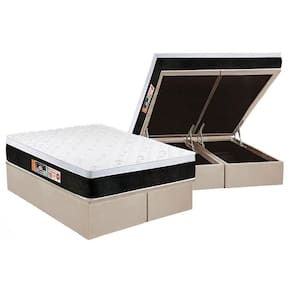 Cama Box Baú King: Colchão Espuma Castor D45 Black E White Air Euro Pillow + Base Clean(193X203)