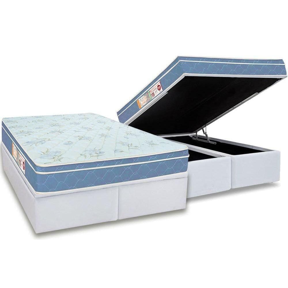 Cama Box Baú King: Colchão Espuma D45 Castor Sleep Max + Base Crc Courano White(193X203)