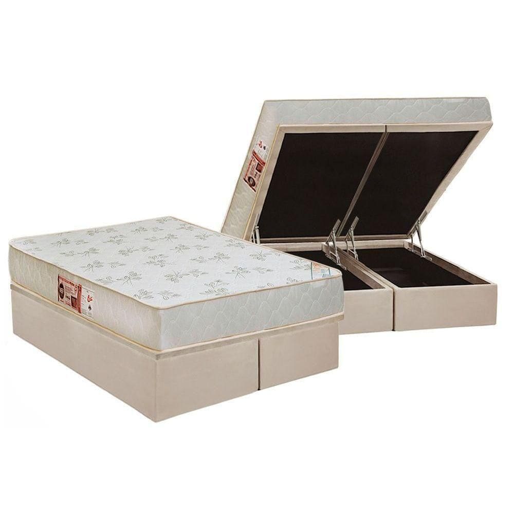 Cama Box Baú King: Colchão Espuma Castor D33 Sleep Max Relax + Base Crc Suede Clean(193X203)