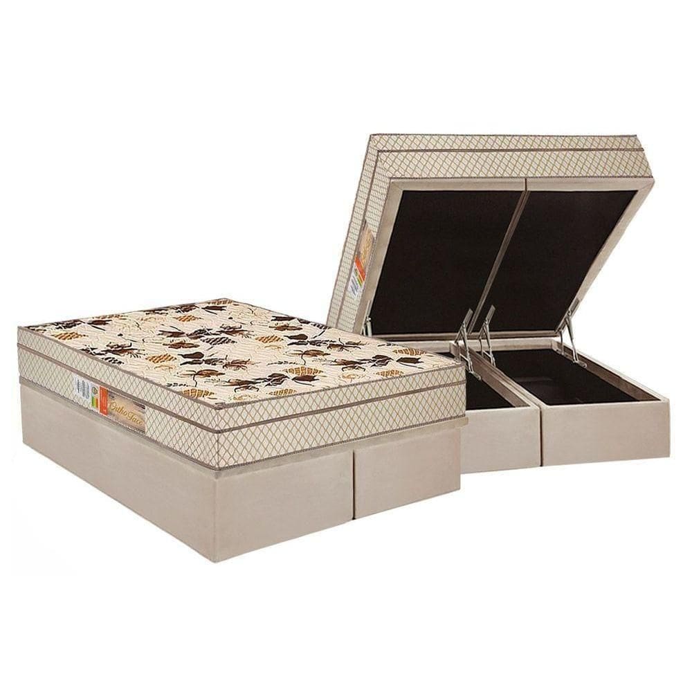 Cama Box Baú Queen: Colchão Anatômico Polar D28 / Ep Orthoface Firme + Base Crc Suede Clean(158X198)