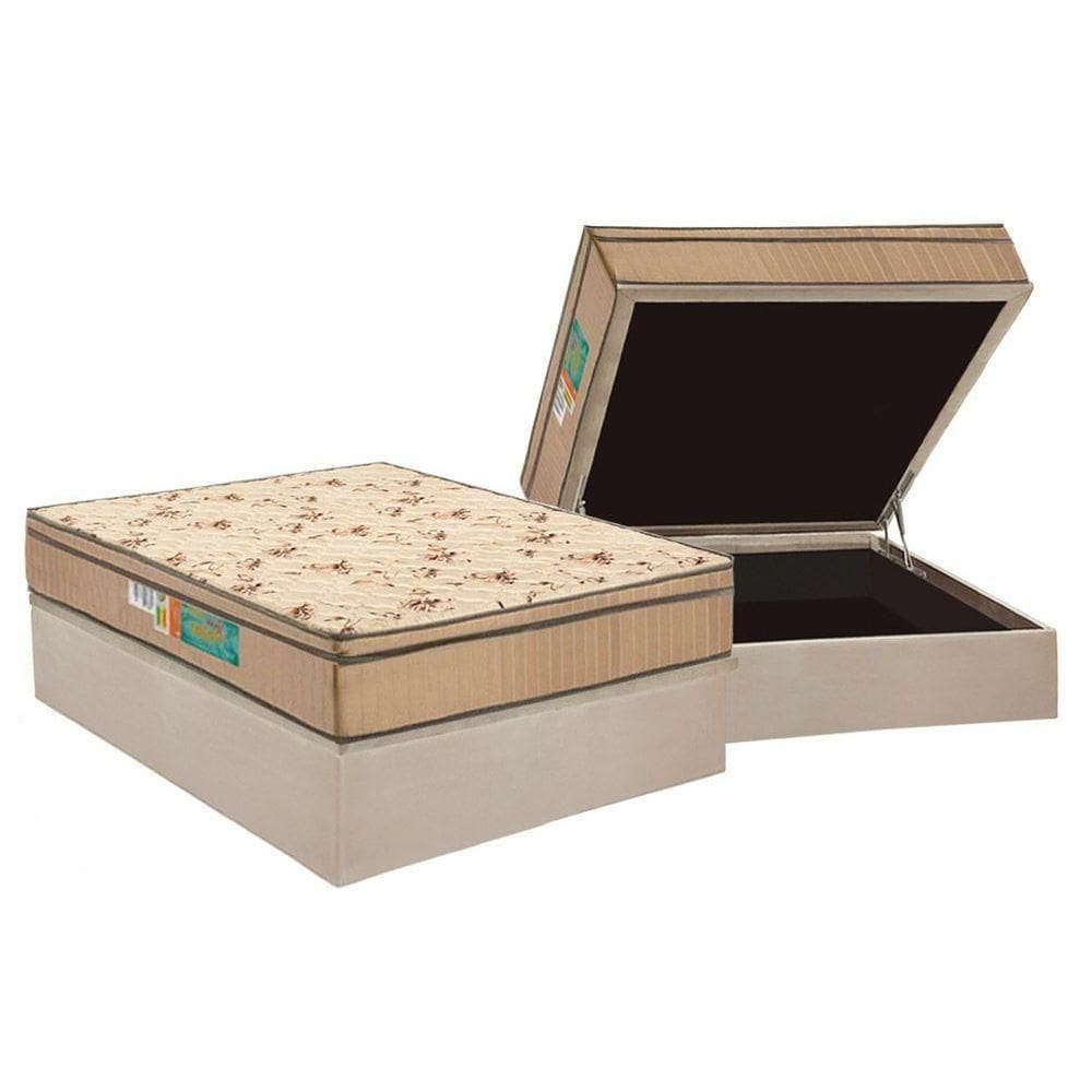 Cama Box Baú Casal: Colchão Espuma D33 Polar Pérola Euro Pillow + Base Crc Suede Clean(138X188)